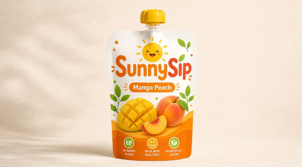 Final SunnySip pouch render in a studio scene