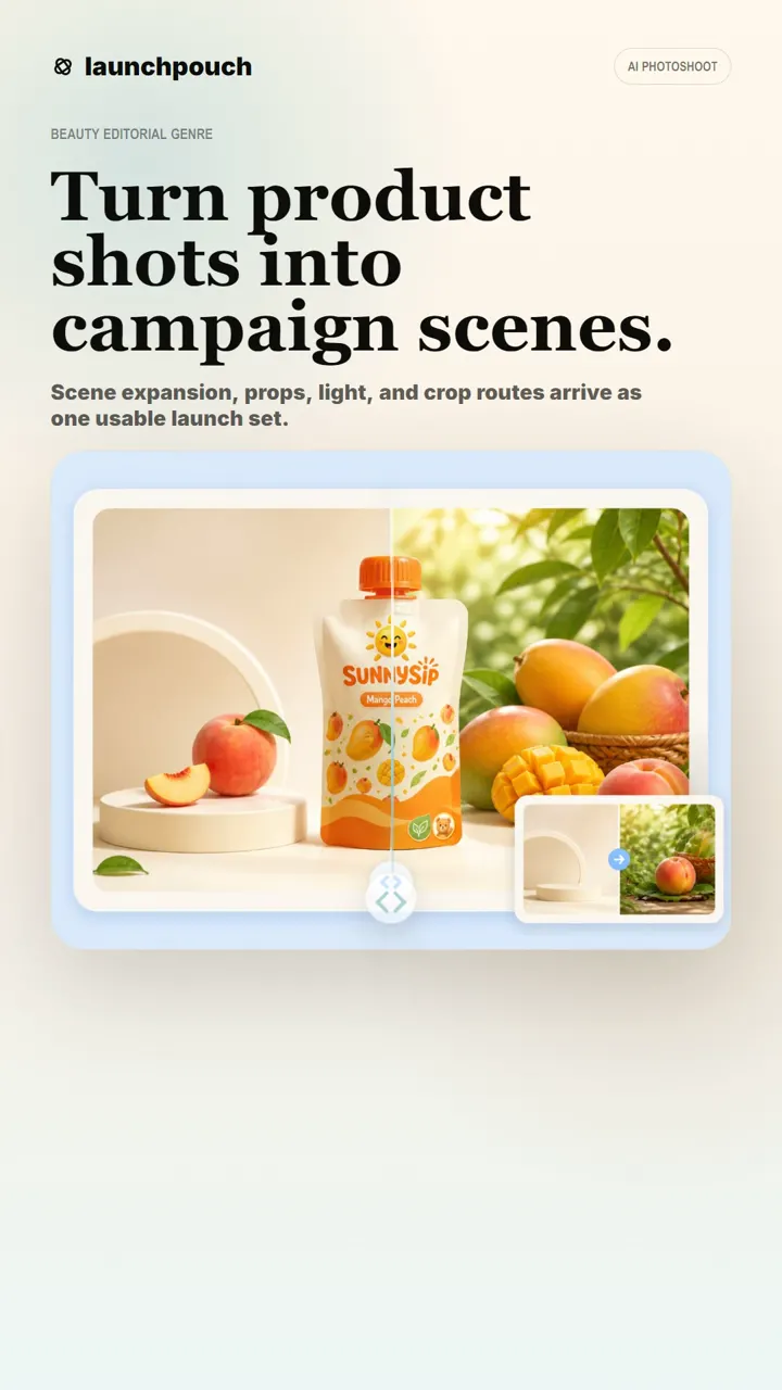 AI Photoshoot packaging workflow poster